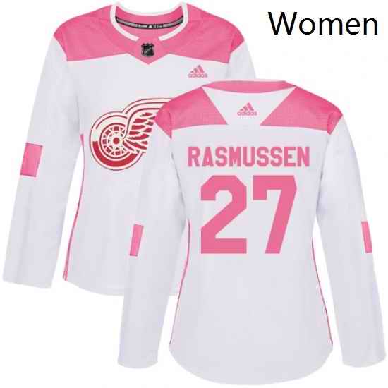 Womens Adidas Detroit Red Wings 27 Michael Rasmussen Authentic WhitePink Fashion NHL Jersey